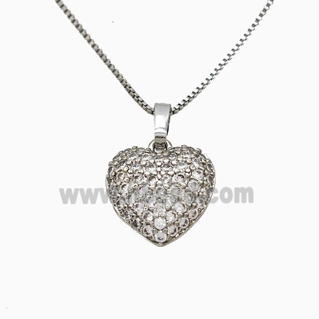 Copper Heart Necklace Pave Zirconia Platinum Plated