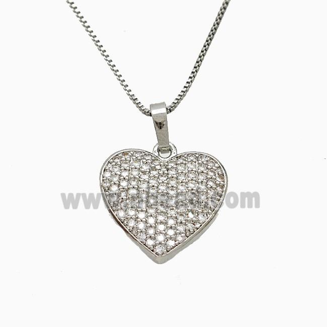 Copper Heart Necklace Pave Zirconia Platinum Plated