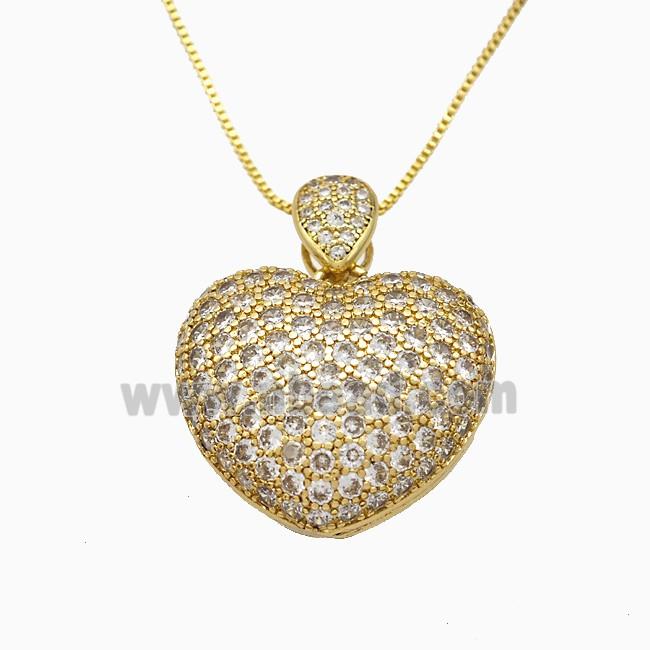 Copper Heart Necklace Pave Zirconia Gold Plated