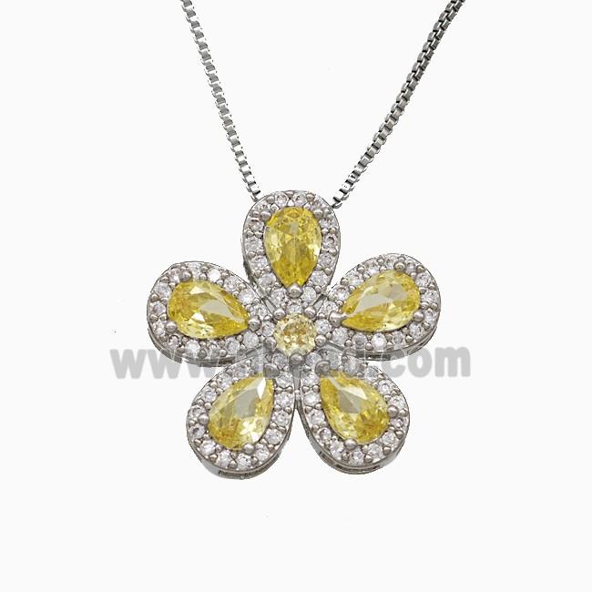 Copper Flower Neckace Pave Zirconia Crystal Glass Platinum Plated
