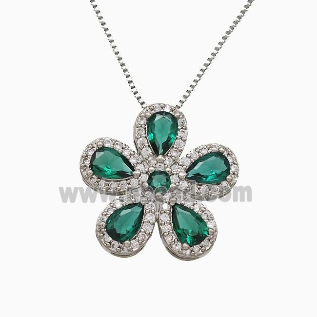 Copper Flower Neckace Pave Zirconia Crystal Glass Platinum Plated