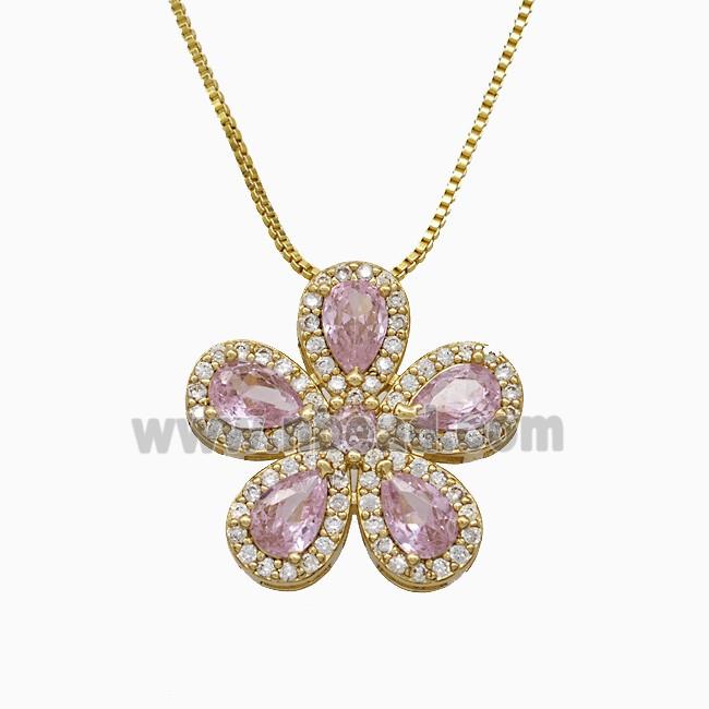 Copper Flower Neckace Pave Zirconia Crystal Glass Gold Plated