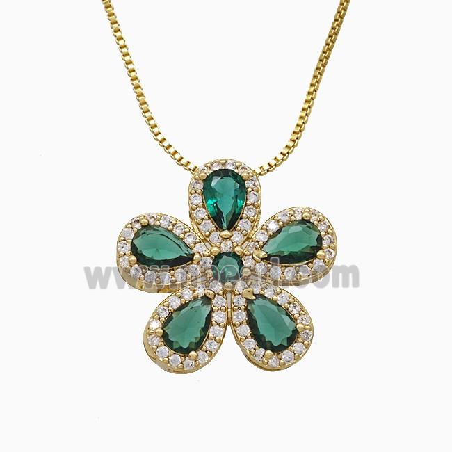 Copper Flower Neckace Pave Zirconia Crystal Glass Gold Plated