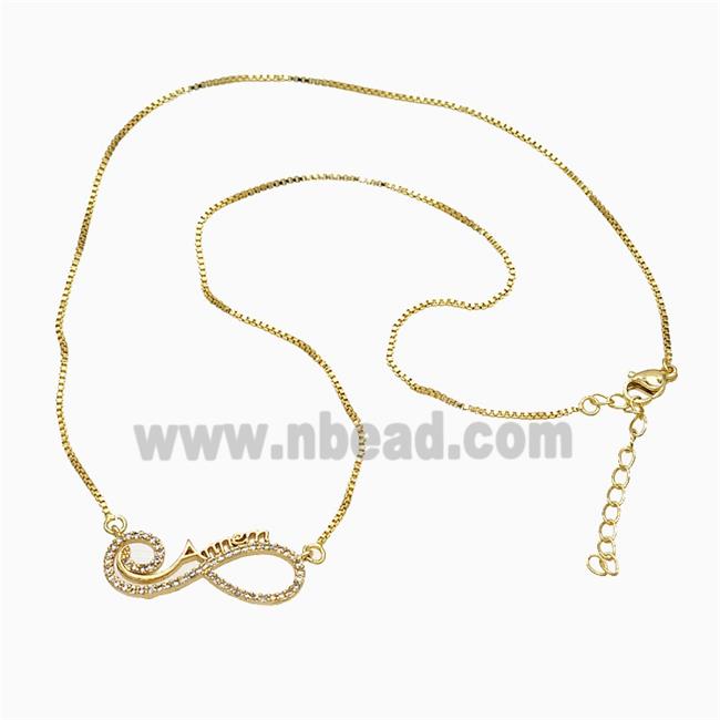 Copper Infinity Necklace Pave Zirconia Gold Plated