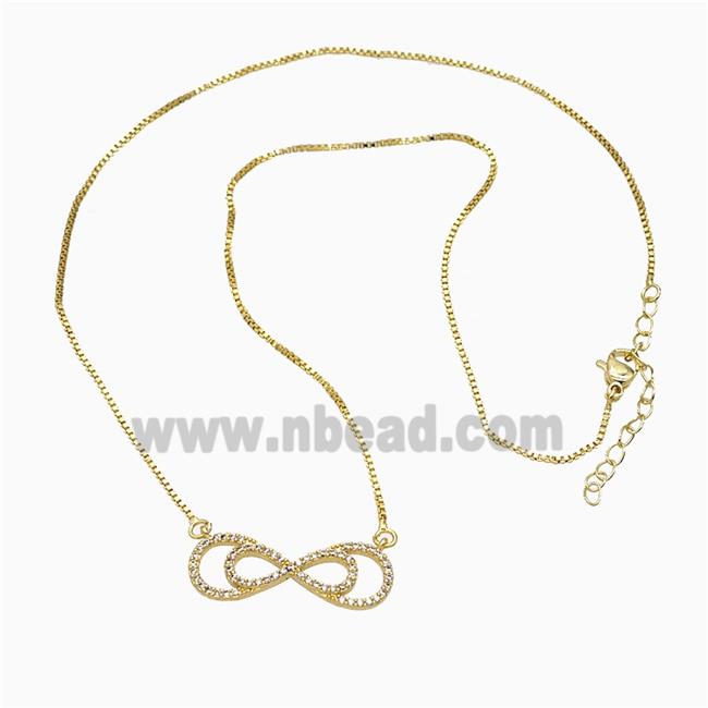 Copper Infinity Necklace Pave Zirconia Gold Plated