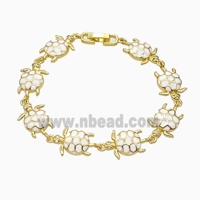 Copper Tortoise Bracelet White Enamel Gold Plated