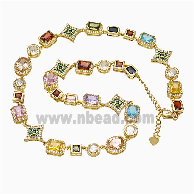 Copper Necklace Pave Multicolor Zirconia Gold Plated