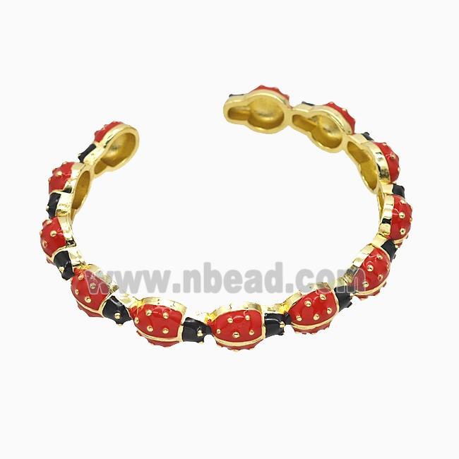 Copper Ladybug Bangles Red Enamel Gold Plated
