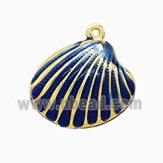 Copper Scallop Shell Pendant Blue Enamel Gold Plated