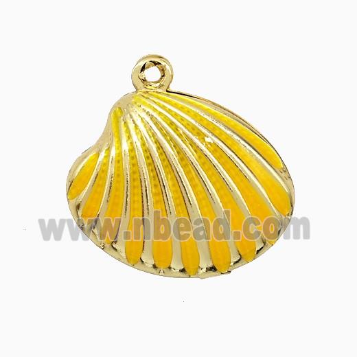 Copper Scallop Shell Pendant Yellow Enamel Gold Plated