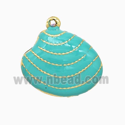 Copper Scallop Shell Pendant Teal Enamel Gold Plated