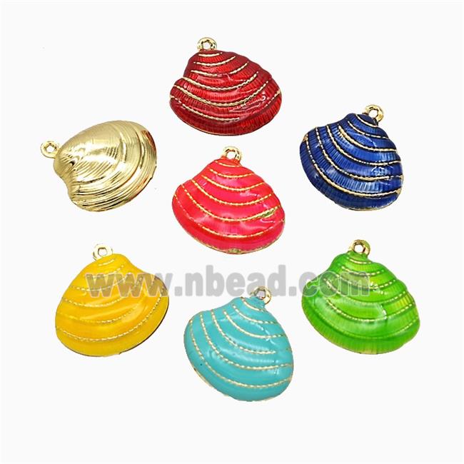 Copper Scallop Shell Pendant Enamel Gold Plated Mixed