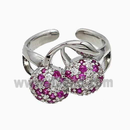 Copper Cherry Rings Micropave Zirconia Platinum Plated