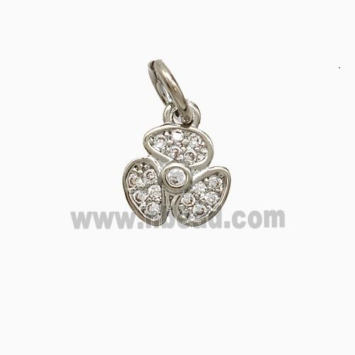 Copper Clover Pendant Pave Zirconia Platinum Plated
