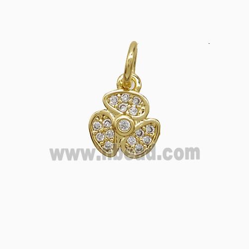 Copper Clover Pendant Pave Zirconia Gold Plated