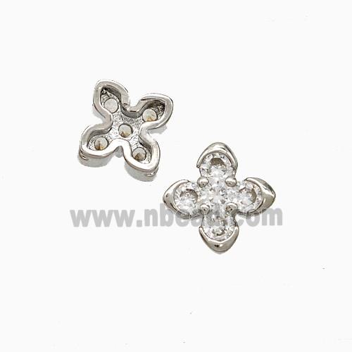 Copper Cross Beads Pave Zirconia Platinum Plated