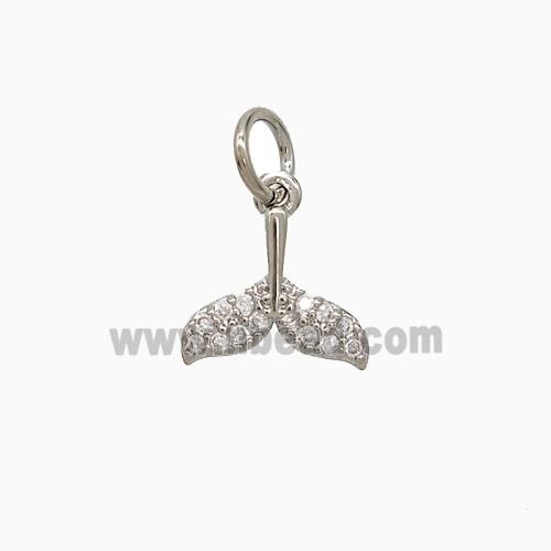 Copper Mermaid Tail Pendant Pave Zirconia Platinum Plated