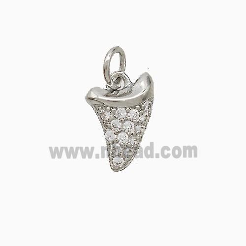 Copper Shark Tooth Charms Pendant Pave Zirconia Platinum Plated