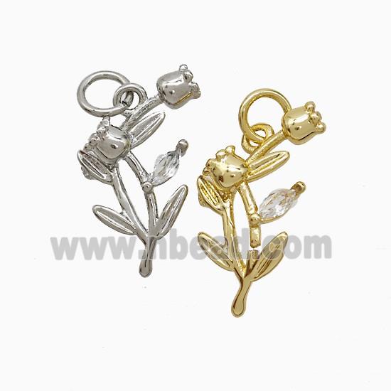 Copper Flower Pendant Pave Zirconia Mixed