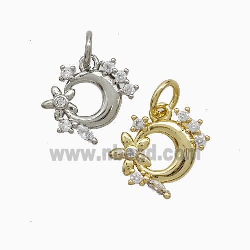 Copper Moon Flower Pendant Pave Zirconia Mixed
