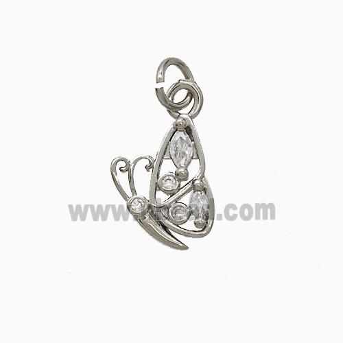 Copper Butterfly Pendant Pave Zirconia Platinum Plated