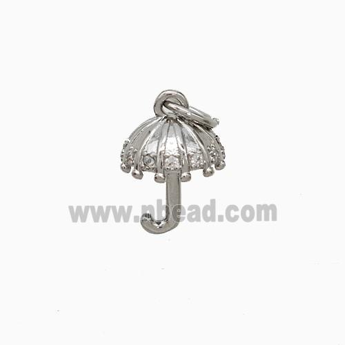 Copper Umbrella Pendant Pave Zirconia Platinum Plated