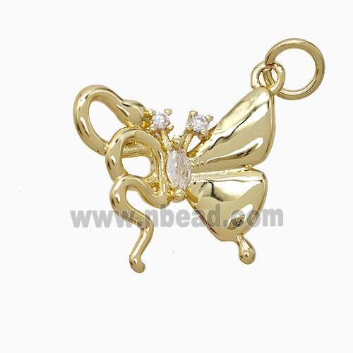Copper Butterfly Pendant Pave Zirconia Gold Plated