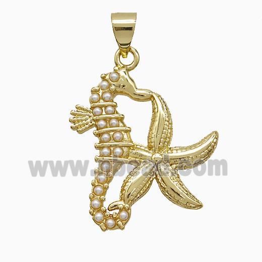 Copper Seahorse Starfish Pendant Pave Resin Gold Plated