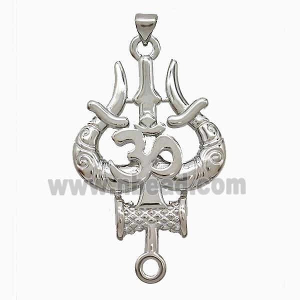 OM Mahakal Trishul Locket Charms Copper Pendant Platinum Plated