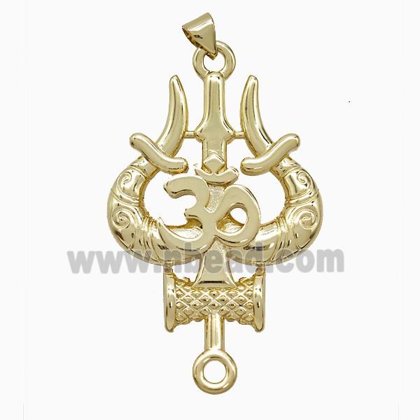 OM Mahakal Trishul Locket Charms Copper Pendant Gold Plated