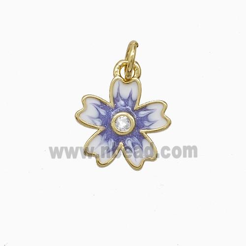 Copper Flower Pendant Lavender Enamel Gold Plated