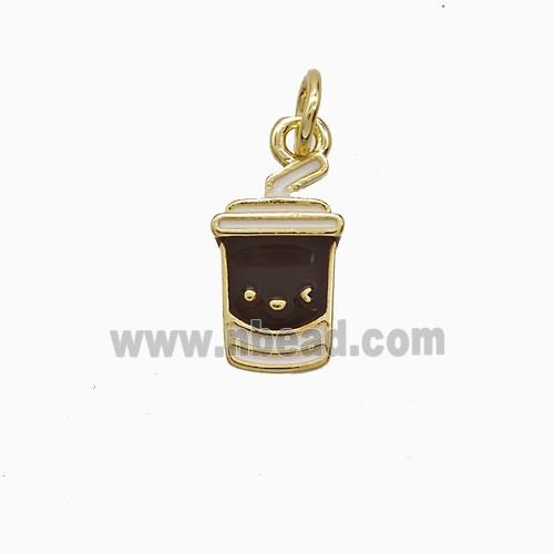 Coffee Cup Charms Copper Pendant Black Enamel Gold Plated