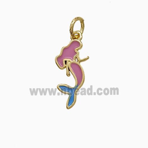 Copper Mermaid Pendant Pink Enamel Gold Plated