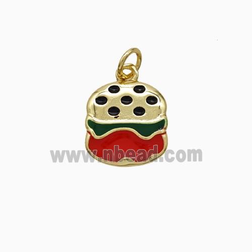 Hamburger Charms Copper Pendant Red Enamel Gold Plated