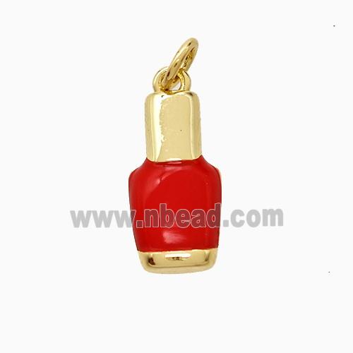 Nail Polish Bottle Charms Copper Pendant Red Enamel Gold Plated