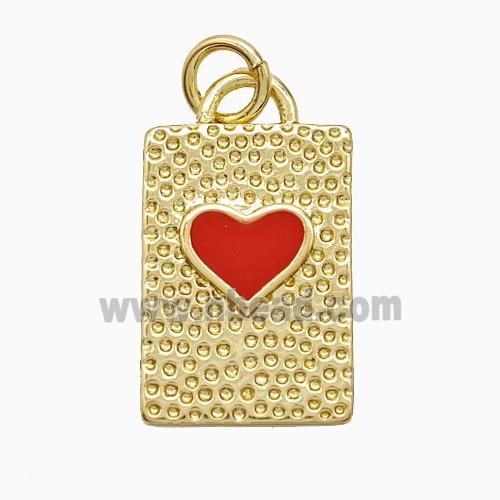 Copper Heart Pendant Red Enamel Rectangle Gold Plated