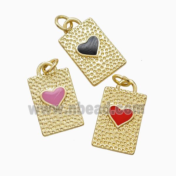 Copper Heart Pendant Enamel Rectangle Gold Plated Mixed