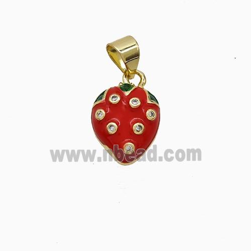 Copper Strawberry Pendant Red Enamel Gold Plated