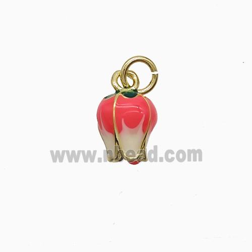 Copper Lotus Pendant Pink Enamel Gold Plated