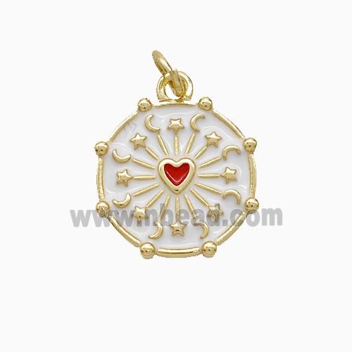 Copper Heart Pendant White Red Enamel Moon Star Gold Plated
