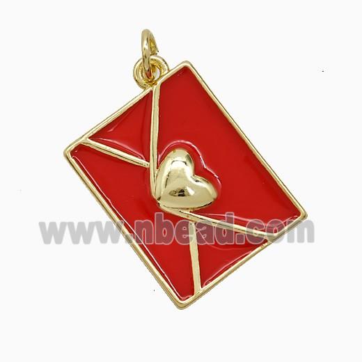Copper Envelope Pendant Red Enamel Heart Lover Gold Plated