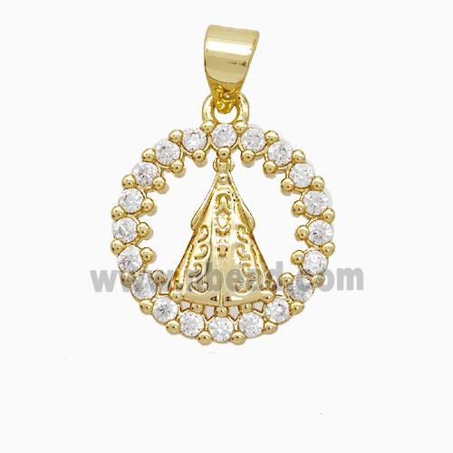 Copper Pope Pendant Pave Zirconia Circle 18K Gold Plated