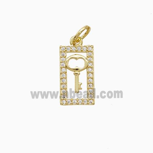 Copper Rectangle Key Pendant Pave Zirconia 18K Gold Plated