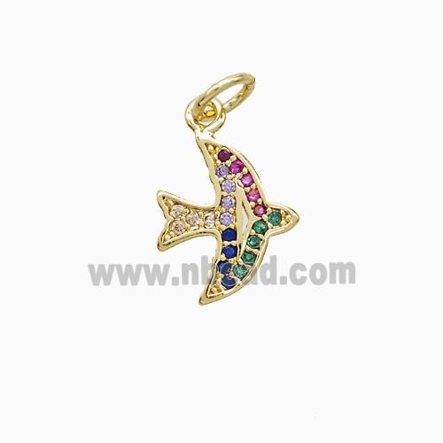 Copper Swallow Pendant Pave Zirconia Birds 18K Gold Plated