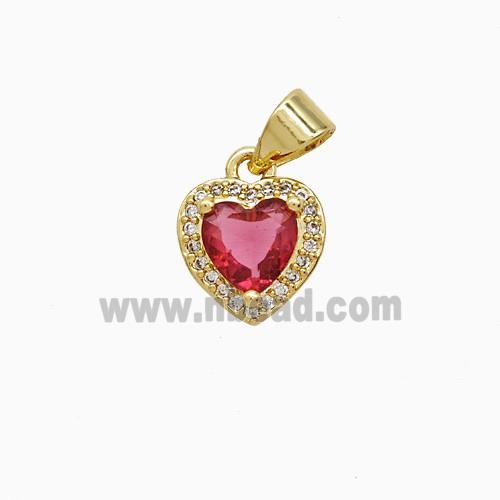 Copper Heart Pendant Pave Zirconia Red Crystal Glass 18K Gold Plated