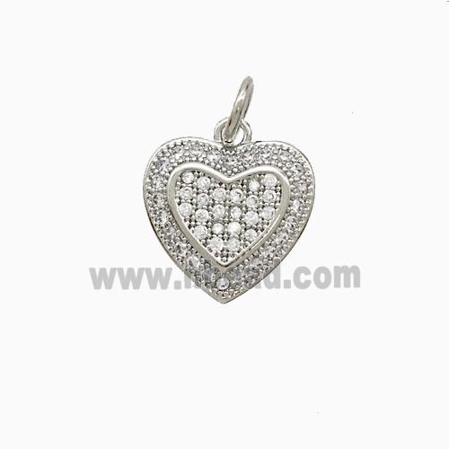 Copper Heart Pendant Pave Zirconia Platinum Plated