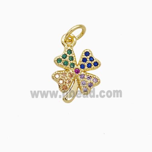 Copper Clover Pendant Pave Multicolor Zirconia 18K Gold Plated