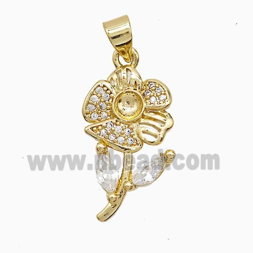Copper Pendant Pave Zircon, Gold Plated