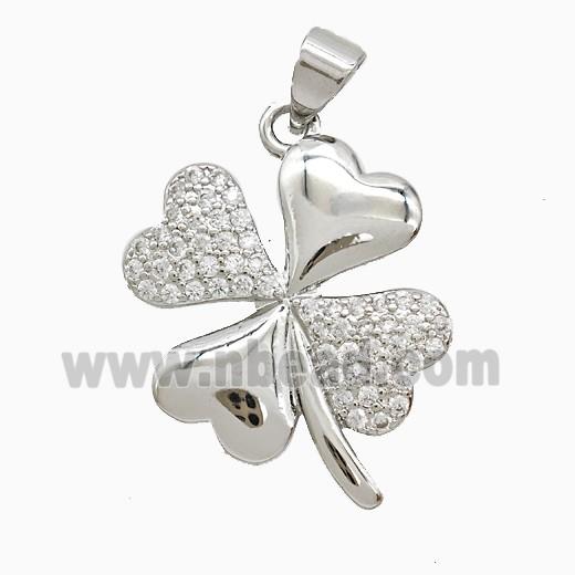 Copper Clover Pendant Pave Zirconia Platinum Plated