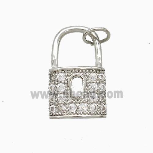 Copper Lock Pendant Pave Zirconia Platinum Plated